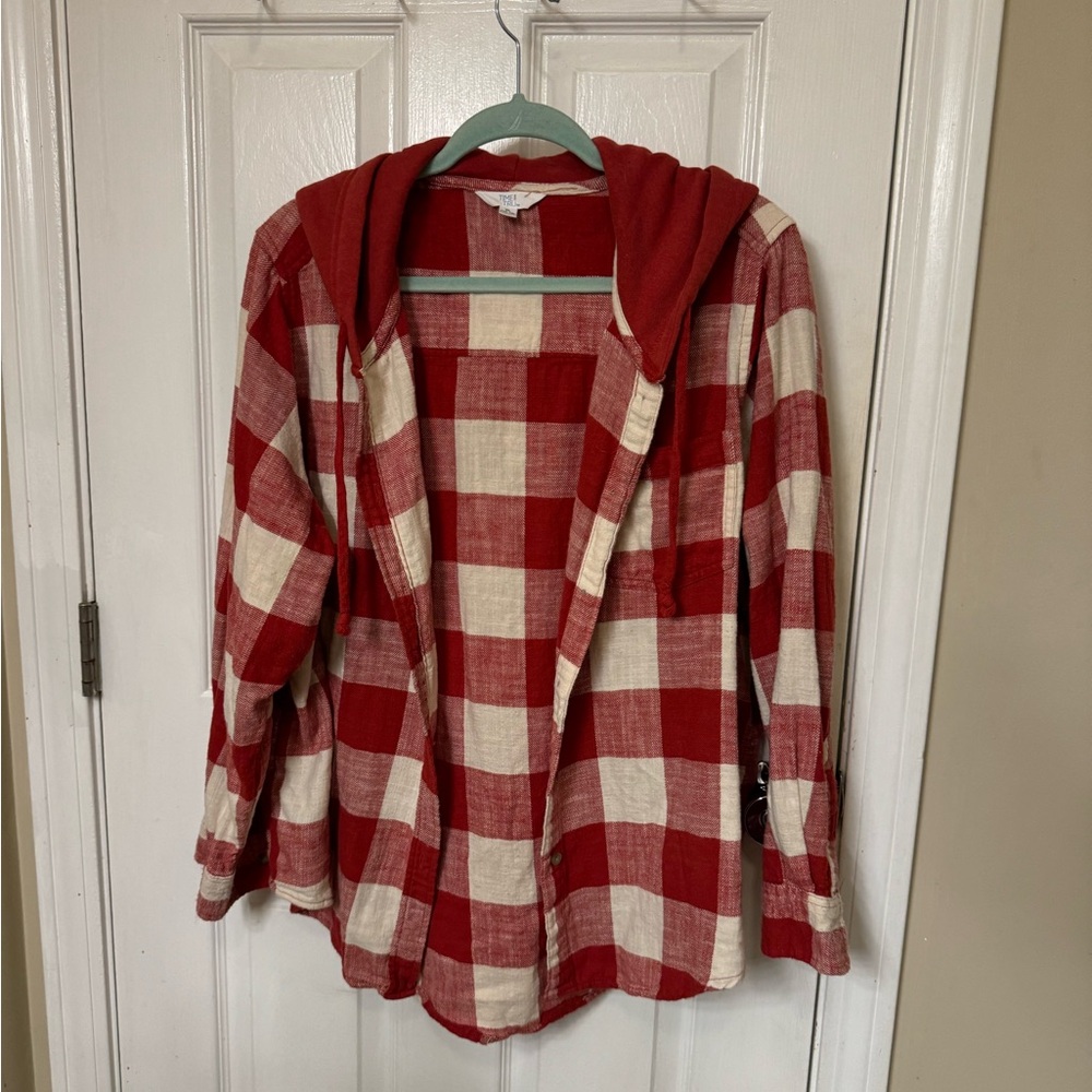 Red and white hooded flannel, size XL
